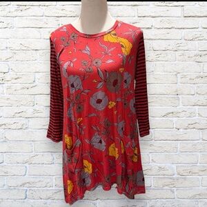 LOGO Lounge Lori Goldstein Tunic Women's Small Long Top Floral and stripes